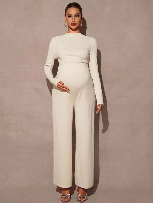 MaterniChic Autumn And Winter Pregnant Women's Casual Solid Color Slim Fit Long Sleeve Jumpsuit, Autumn