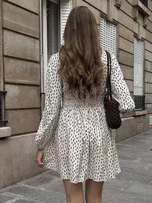 Pariaura Casual Commuter All-Over Print Ruched Waist Mini Dress Fall Cloth For Women