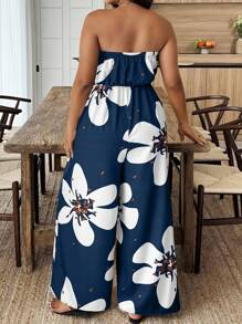 EMERY ROSE Plus Size Women Floral Print Bandeau Jumpsuit, Perfect For Vacation - Multicolor - View 2