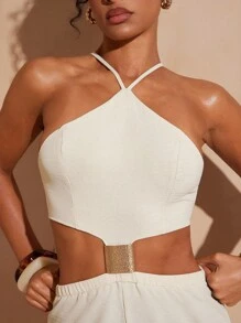 Hauture Bộ đồ liền thân hở lưng boho trang trí họa tiết trang trí mùa hè gợi cảm - Màu be - Xem 4