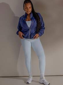 Aralina Plus Curve Leisurewear Fall Winter Y2K Stockholm Style Streetwear Zip Through Pipping Sweat Gym Top Airport Autumn - Blue - View 7