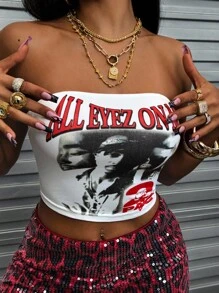 Rovax 女士字母与图案印花休闲短款抹胸 - 彩色 - 查看 3