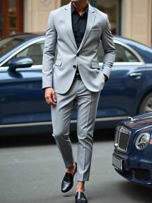 Manfinity Bizformal Men's Lapel NeckLong Sleeve Jacket And Pants Casual Suit Set