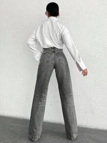 SHEIN Tall 高腰休闲直筒牛仔裤 - 淺灰色 - 查看 2