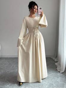 Siren Gaze Váy bó eo tối giản màu trơn dành cho nữ, mặc hàng ngày - Màu be - Xem 6