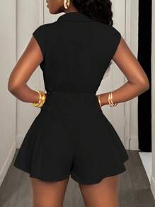 BamGleam 女士性感无袖粉色连体衣 - 黑色 - 查看 2