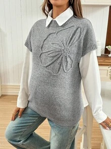 SHEIN Herbstkleidung, Herbstkleidung, Umstandsmode Herbstkleidung Umstandsmode Umstandsmode Floral Jacquard Strick Lässig Loose Weste Damen Pullunder Grauer Pullunder Ärmellose Pullover Blumenpullover Pullover Oberteil Pullunder für Damen Schleife Pullover Damen Pullunder Gestrickter Pullunder