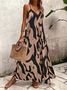 SHEIN Tall Women's Floral Print A-Line Loose Fit Vacation & Casual Sleeveless Dress - Multicolor - View 6