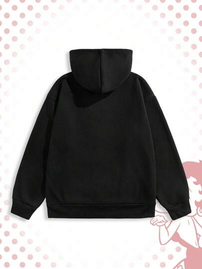 Betty Boop | ROMWE Men Letter And Cartoon Graphic Hooded Long Sleeve Sweatshirt
