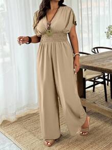 Breezaya Plus Size Solid Color Fashionable Summer Jumpsuit - Khaki - View 4