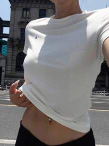 DAZY Áo thun cổ tròn tay ngắn in hình ngôi sao thường ngày dành cho nữ, mùa hè - trắng - Xem 3