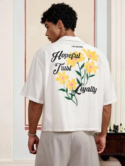 Manfinity VCAY Men's Casual Floral Print Short Sleeve Shirt, Summer