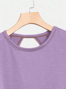 SHEIN Essnce Plus Size Women's Spring And Summer Fashion Casual Comfortable Loose Daily Purple Backless Short-Sleeved T-Shirt,Summer For Women,Going Out Tops,Y2k,Concert Women,Backless Top,Streetwear,Open Back Top - Lilac Purple - View 3