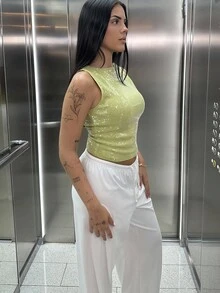 Lucia Bellido Pantaloni largi, tricotați, albi, moi, pentru casă - alb - Vizualizare 4