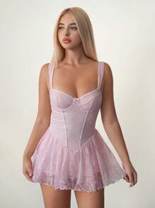 Sweetina Váy mini ren chéo hở lưng có gọng dành cho nữ - Hồng - Xem 5