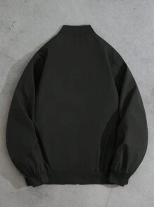 Manfinity EMRG Men's Casual Versatile Solid Color Zipper Design Jacket, Black Jacket Zip Up, Men's Bomber Jacket, Techwear Jacket, Men's Zip Up Jacket, Street Wear Jacket - Black - View 2