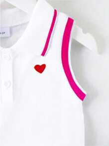 Elladie kids 2 件套女童心形印花领无袖上衣和荷叶边下摆百褶裙 - 校园风格，适合夏季返校季 - 玫紅色 - 查看 3