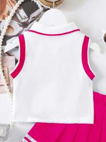 Elladie kids 2 件套女童心形印花领无袖上衣和荷叶边下摆百褶裙 - 校园风格，适合夏季返校季 - 玫紅色 - 查看 5