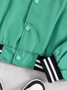 Girls' Minimalist Fashion Cool Embroidery Woven Baseball Jacket Cardigan With Snap Buttons Girls Letterman Jacket Varsity S Girls Bomber Jacket Girls Satin Jacket Varsity Jacket Girls - Green - View 4