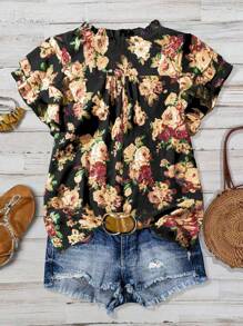 Chiquease Women's Pink Vacation Floral V Neck Ruffled Sleeve Loose Blouse Clothes For University - Yellow - View 2