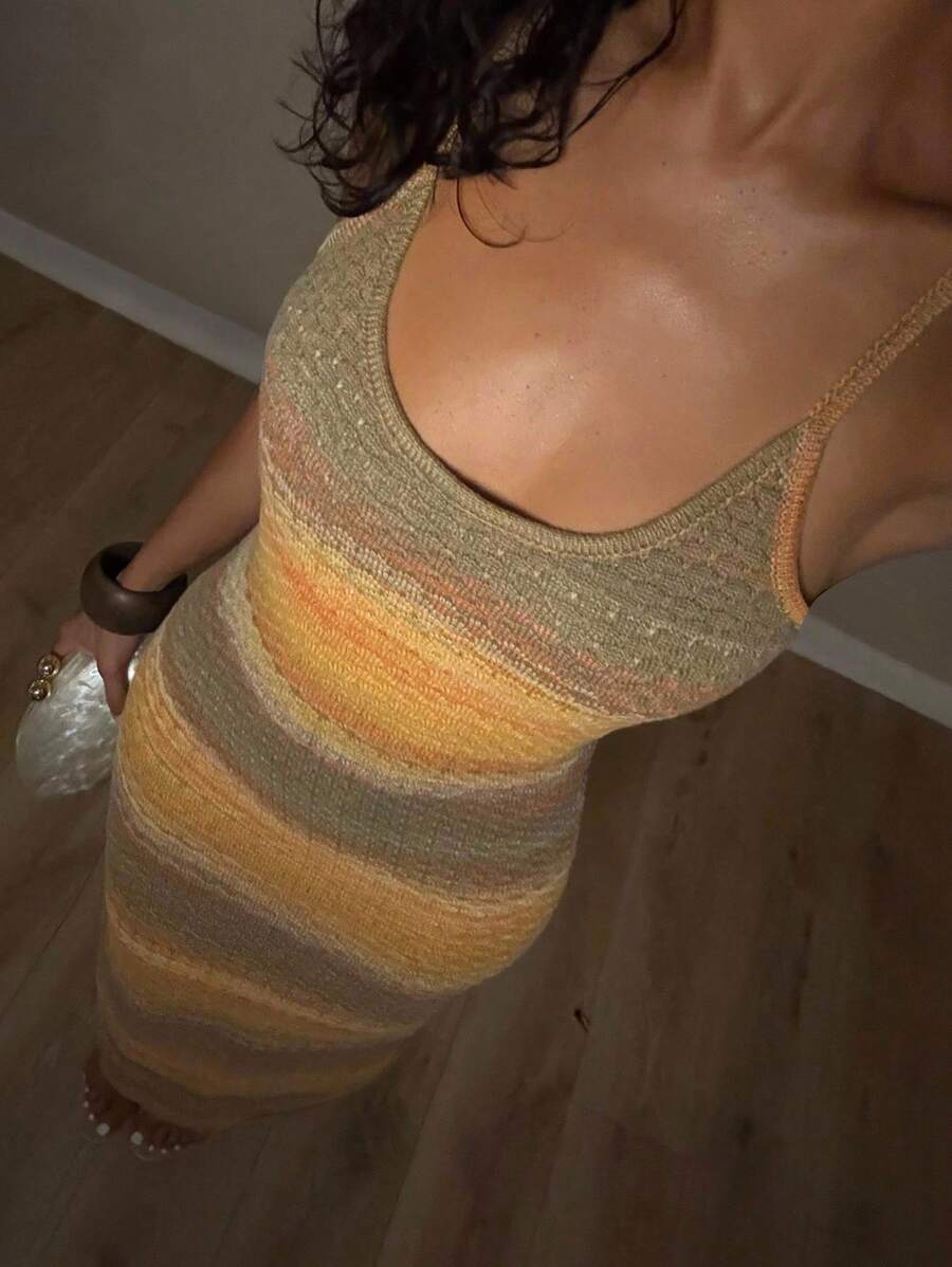 Glamine Elegant Women's Long Fitted Knit Dress, Sleeveless Autumn/Winter Earth Tone, Bodycon Summer Dress, Sunset Dress, Halloween, Women Dresses, Festival Outfits, Back To School, Halloween Clothes, Yellow Summer, Women At Work, Pale Yellow, Maillard Style, Chic Autumn, Best Seller Earth Tone Dress, Christmas - Multicolor - View 1