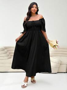 Solflare 大码女式黑色长袖连衣裙，春夏