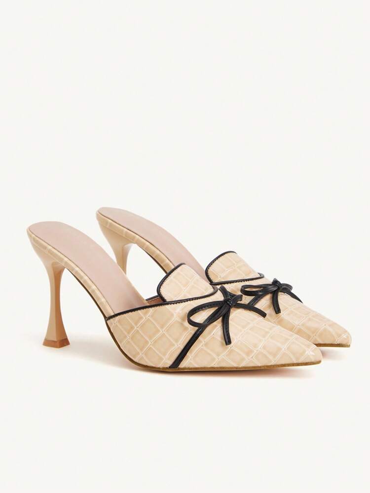 CUCCOO CHICEST Women's Pointed Toe High Heel Shoes With Bowknot, Elegant Commuting Fashion Camel Faux Lizard Leather Pumps, Mules, Loafers Suitable For Afternoon Tea, Date, Workplace, Formal Occasions