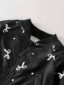 年轻女孩蝴蝶结印花网眼拼布夹克 - 黑色 - 查看 3