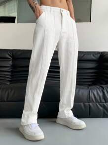 Manfinity Hypemode Pantaloni da uomo con tasche oblique e gamba dritta, pantaloni bianchi larghi e comodi da vacanza, regali per marito o fidanzato