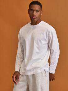 Musero Men Oversized Crewneck Long Sleeve Basic Plain T-Shirt Capsule Wardrobe Layering  Spring&Summer - Apricot - View 5