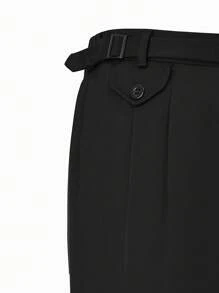 Manfinity Bizformal 男士纯色百搭商务通勤褶裥西装裤 - 黑色 - 查看 5