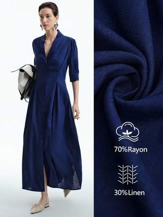 Aalyst Damen Mode elegantes Pendler Lässig bequemes charmantes Retro minimalistisches Kleid mit hoher Taille, Kragen, Falten-Design und weitem Kurzarm