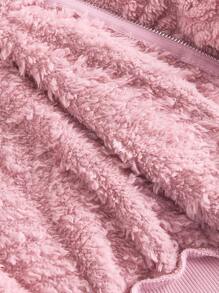 SHEIN MOD Women's Hooded Long Sleeve Heart Pattern Fluffy Trim Jacket, Autumn Winter, Brunch Women , Fall Wedding Guest Hoodie, Homecoming, 90s , Ladies Late Fall Casual Contrast Fluffy, Zipper Regular Sleeve Hooded Regular Fit Plain Women Jacket, Casual Daily Wear - Pink - View 3