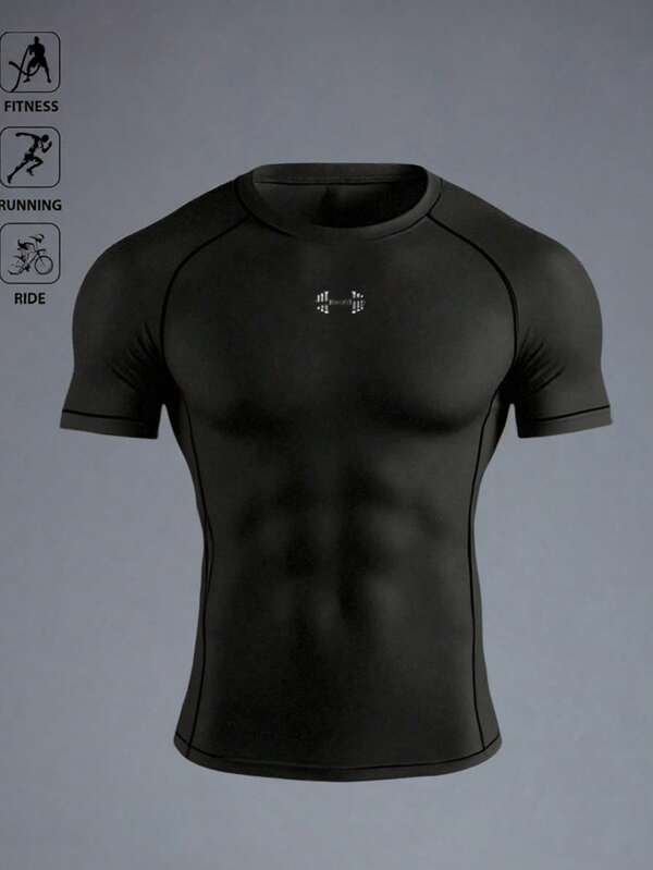 Manfinity Sport Polished Camiseta deportiva de manga corta y ajuste slim para hombres, apta para fitness y ciclismo