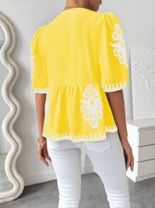 Breezaya Blouse femme à manches bouffantes avec nœud devant et imprimé floral - Multicolore - Voir 2
