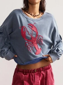 Bohemela Áo sweatshirt nữ dài tay cổ tròn, màu trơn, dáng rộng, chất liệu vải dệt kim, thích hợp mặc mùa thu/đông. - Màu xanh lam - Xem 4