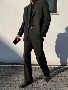 DAZY Men's Commuter Lapel Neck Long Sleeve Jacket And Pants Suit Set, Autumn Business Attire