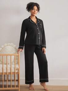 BloomMama Maternity Casual, Basic, Fashionable Nursing Sleepwear, Fall, Winter - Black - View 4