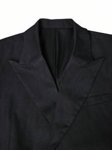Calvornis 男士休闲纯色立领双排扣西装外套和裤子套装 - 深灰色 - 查看 5