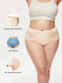 LUVLETTE Plus 2-Pack Airy Cotton High Waist Briefs Waist Tummy Control Women Basic Underwear Panties Set Nude Panties