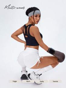 Easithlete Top Esportivo Feminino Versátil para Ioga, Corrida e Exercícios, Verão - Preto - Visão 5