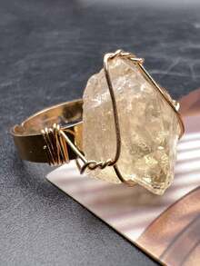 SHEIN Basic living 1pc Natural Crystal Rough Raw Ring Healing Gemston Statement Copper Wire Wrapped Asymmetric Crystal Gemstone Adjustable Adjustable Rings Jewelry For Women Girls Best Gifts Birthday Graduation