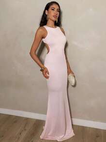 Glamine Vacay Vibes SummerHoliday  Bow Decor Backless Sleeveless Maxi Dress For Women, Summer - Pink - View 4