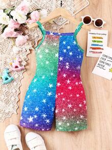 SHEIN Young Girl Toddler Girls' Simple & Cute Cartoon Animal Horse & Star Design Casual Romper - Multicolor - View 2