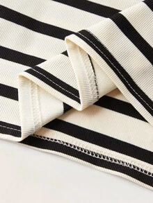 Maija Kids Maija Kids 年轻女孩休闲百搭圆领条纹运动衫 - 黑與白 - 查看 5