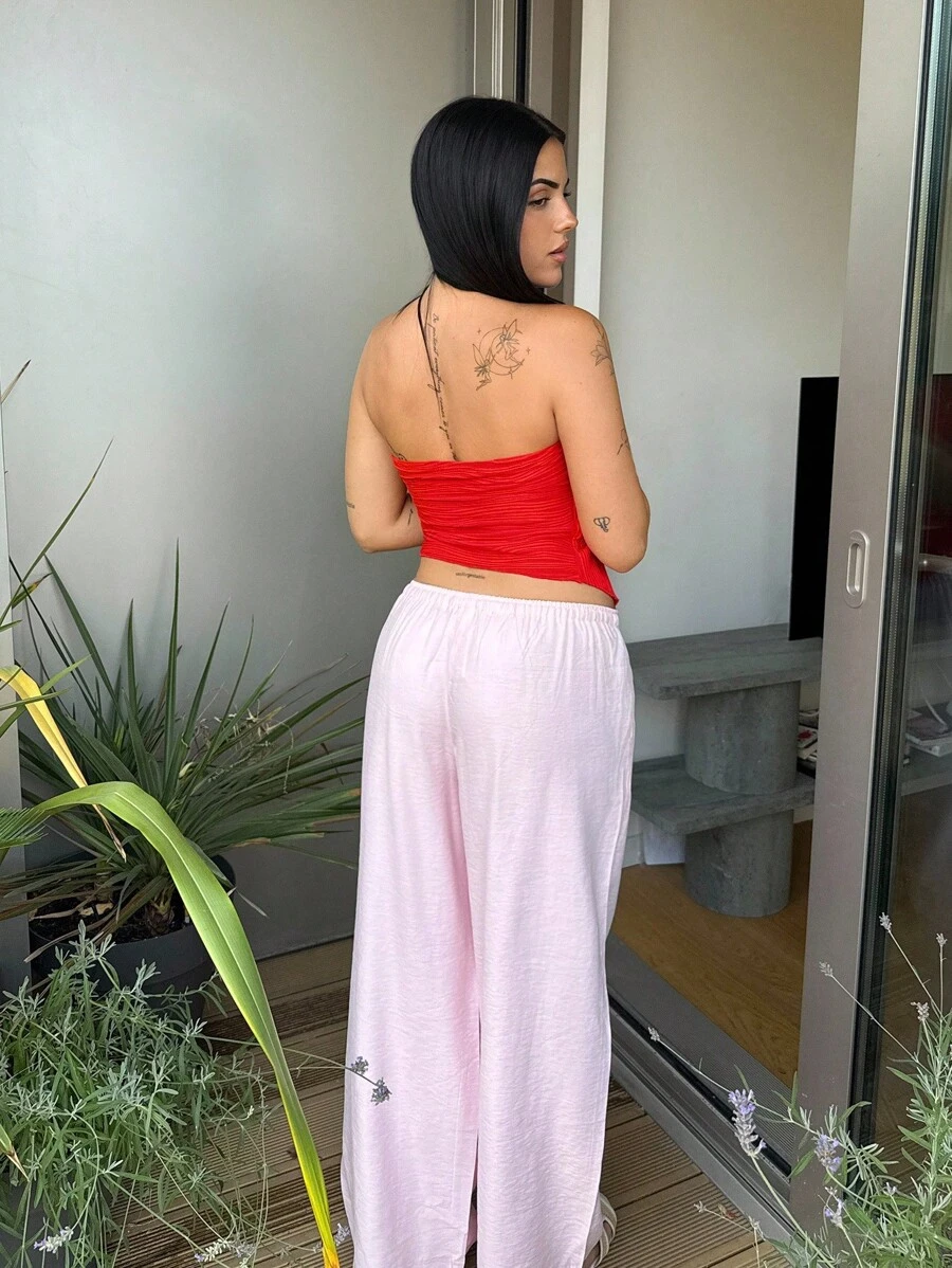 Lucia Bellido Cute Pink Summer Low Waist Casual Loose Trousers