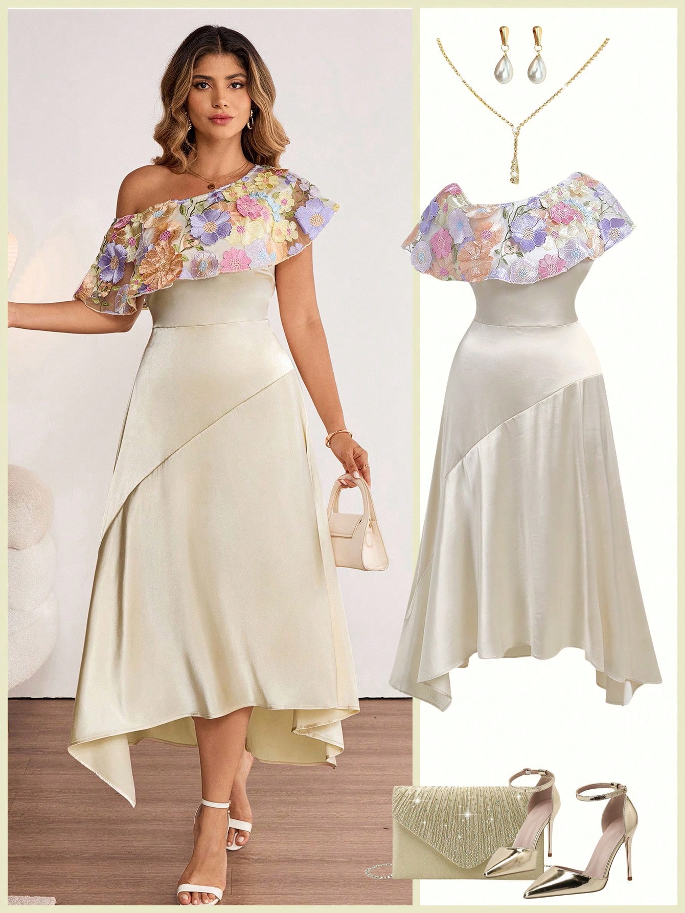 Ellevyn فستان طويل أنيق من القطن الساتان للنساء ذو...