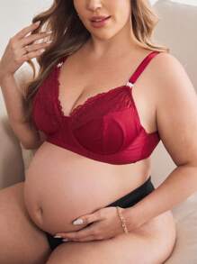 Moonlight&Mama Clip Closure Nursing Bra With Underwire, Lace Splice, Convenient For Breastfeeding, Plus Size Maternity Bra, Lift - Burgundy - View 4