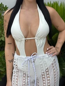 Lucia Bellido 女式罩衫沙滩装，优雅性感复古风格针织半透明阔腿裤，适合春夏季度假波西米亚风裤子女士女士阔腿罩衫泳装裤低腰裤女士沙滩装乡村音乐会装 - 米色 - 查看 4