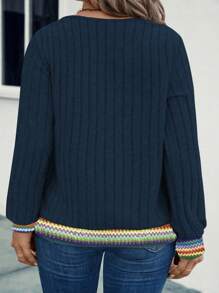 EMERY ROSE Women's V-Neck Patchwork Vintage Print Long Sleeve Plus Size Sweatshirt, Autumn/Winter Fall Cloth For Women